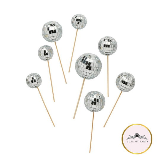 Silver Disco Ball Food Decoration Sticks- Pack of 8