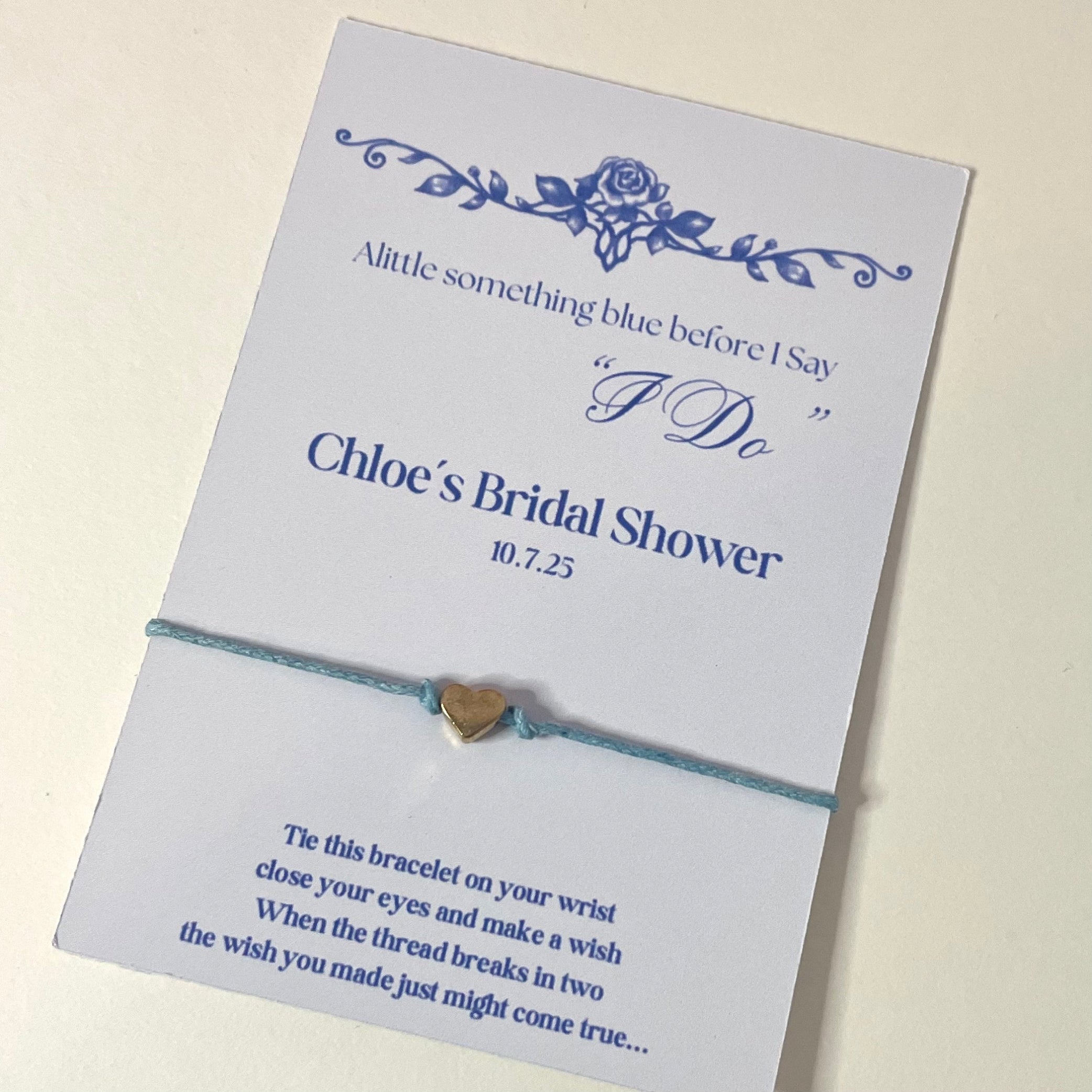 “Something Blue’’ Heart Embellishment Bridal Shower Wish Thread Bracelets- Pack of 8