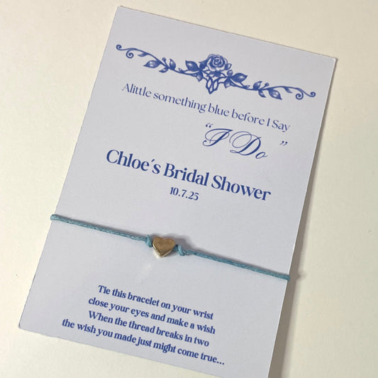 “Something Blue’’ Heart Embellishment Bridal Shower Wish Thread Bracelets- Pack of 8