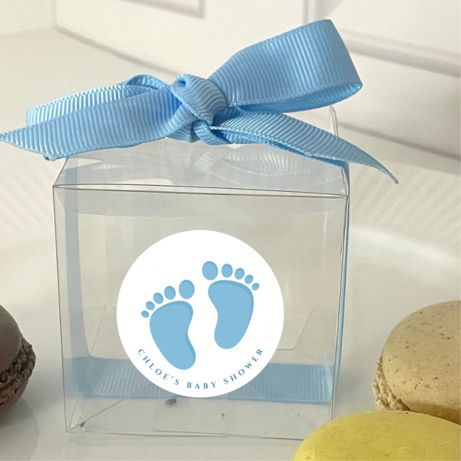Baby Shower Tooties Blue’ Transparent Boxes with personalised Stickers- Pack of 10