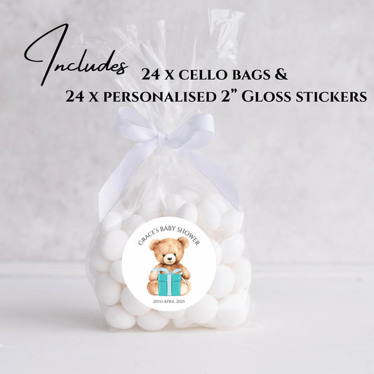 Teddy Bear-  Cello Bags & Stickers- Pack x24