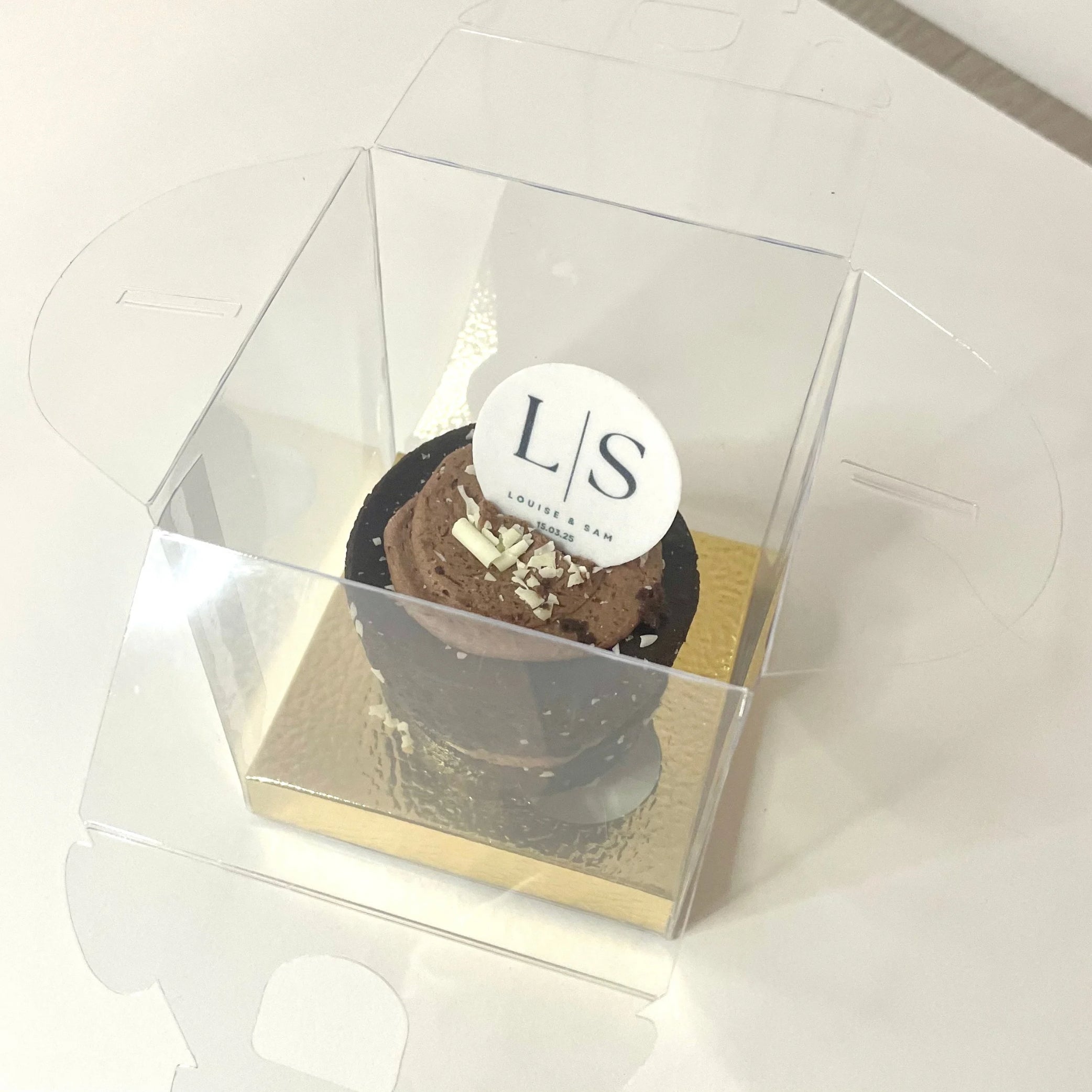 Transparent Cupcake Box With handle & gold Insert - Pack Of 10