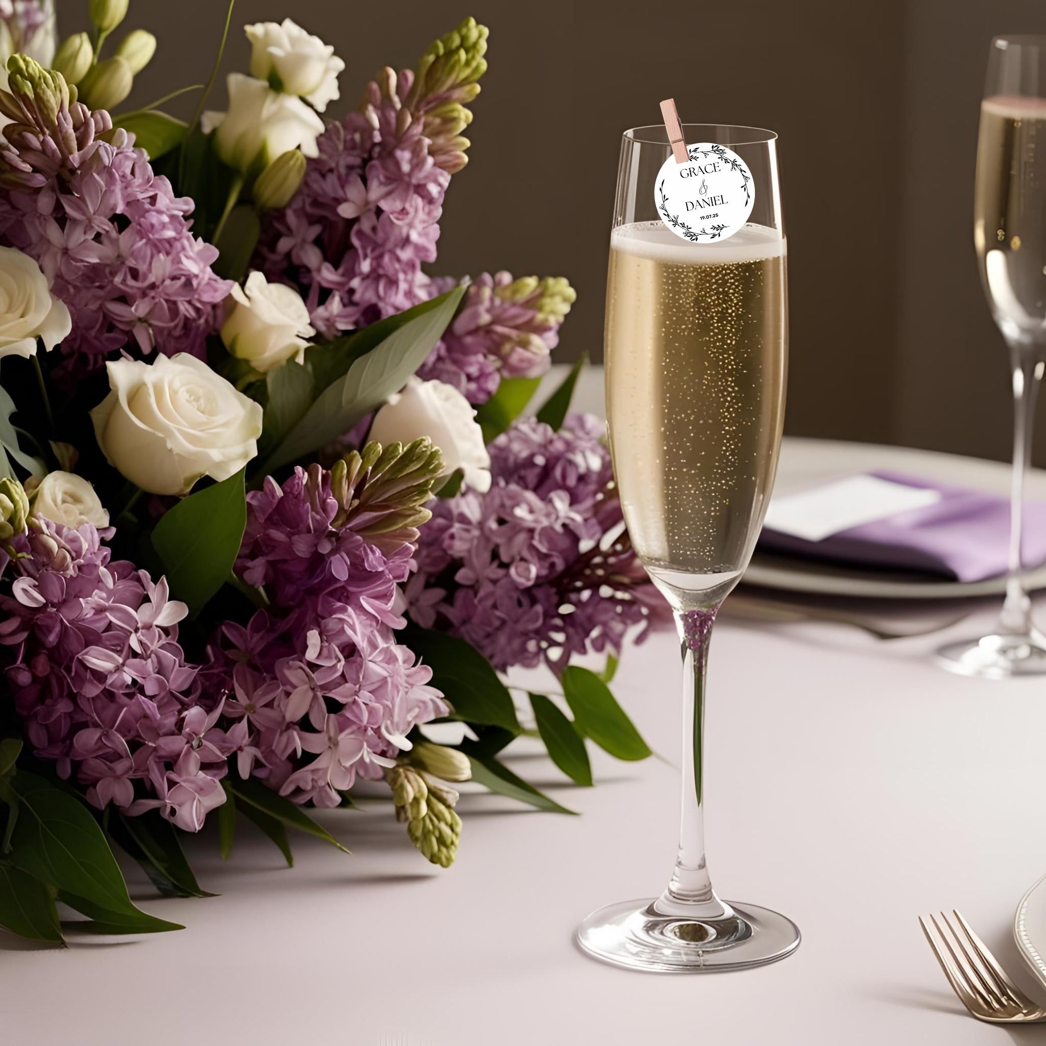 ‘ Leaf Personalised Names’ Wedding Edible Drink Toppers