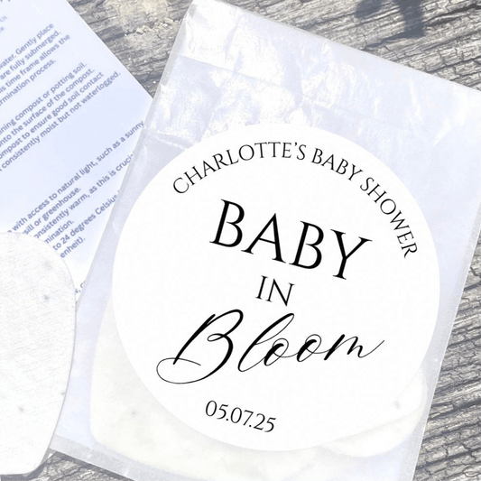 Baby in bloom paper seeded heart favours