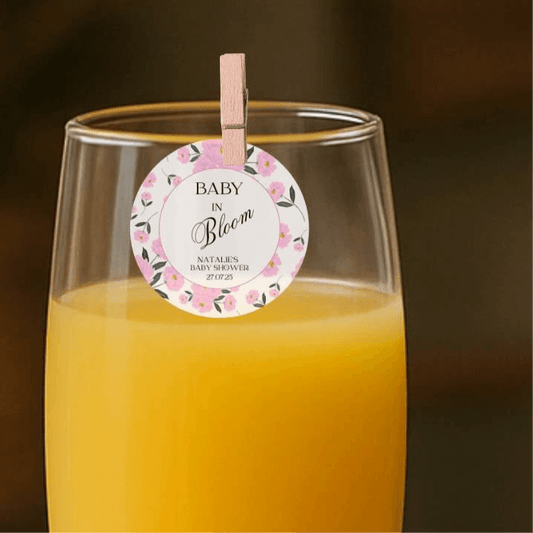‘ Baby In Bloom’ Baby Shower- Edible Drink Toppers-Pink Bloom