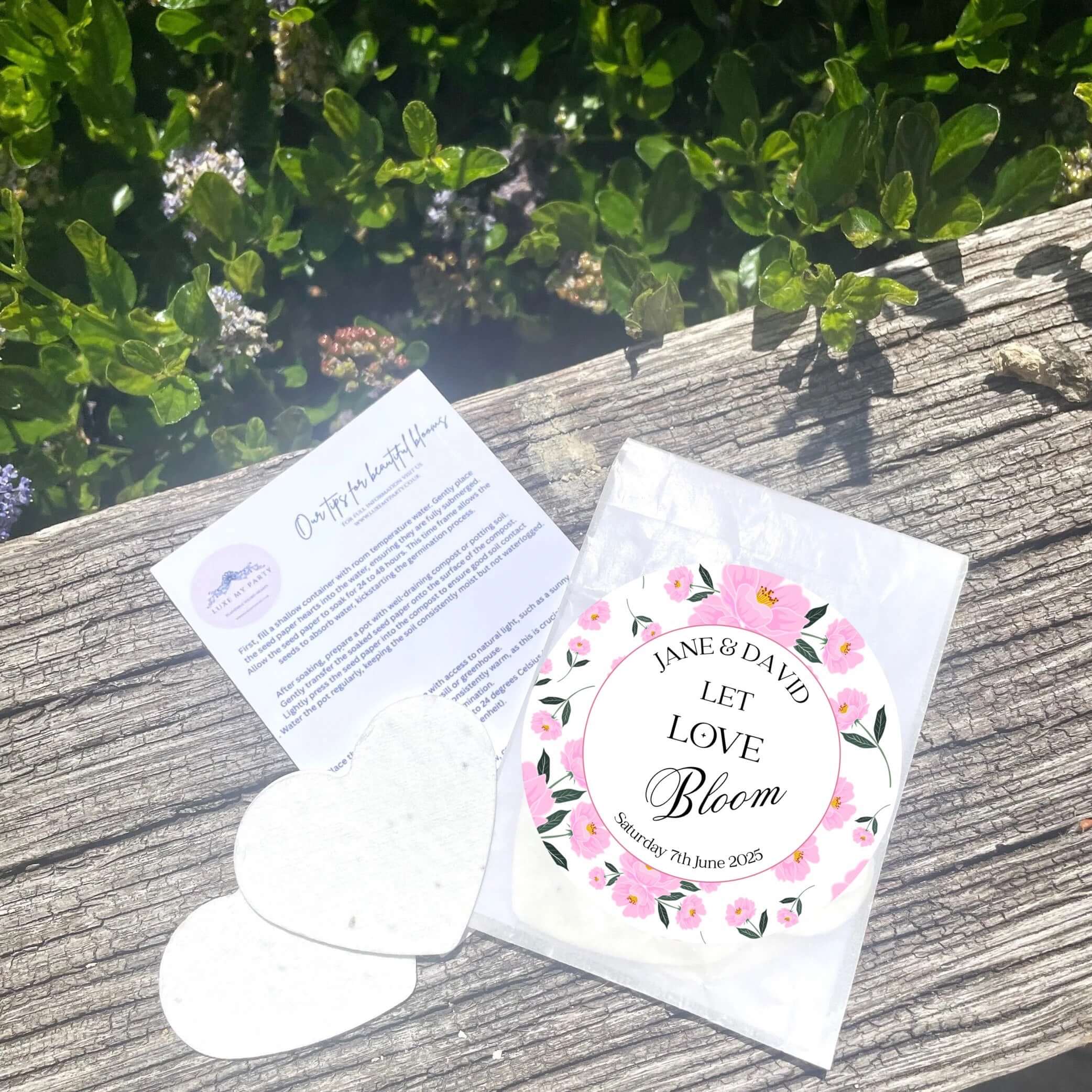 pink blooms- wildflower seeded paper hearts