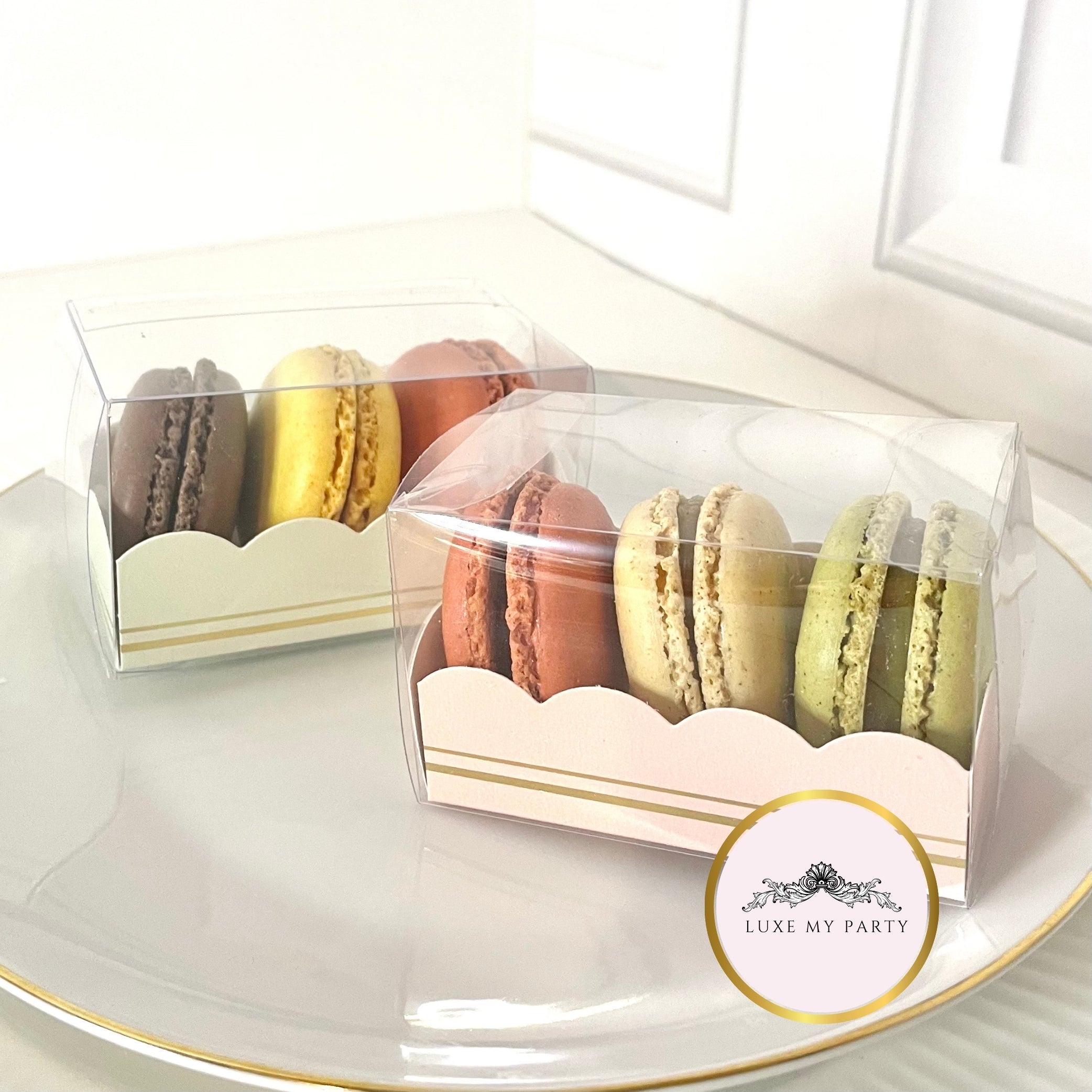 Transparent Macaron Box With Pink Insert - Pack of 10