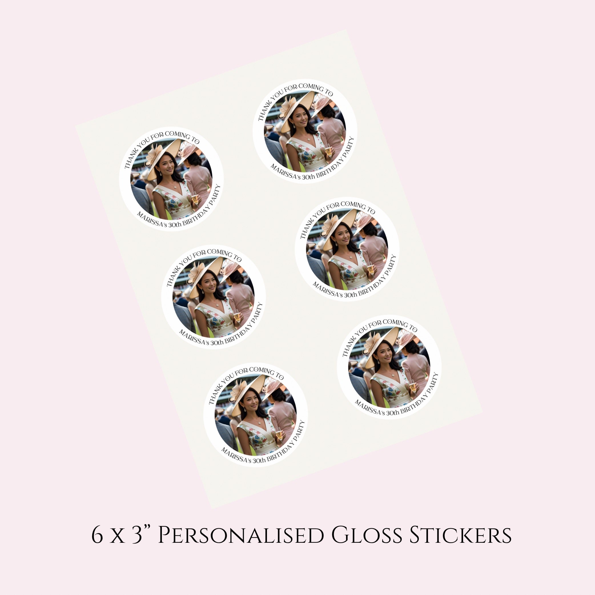 Upload your own photo’  2” & 3” Round Gloss Party Stickers
